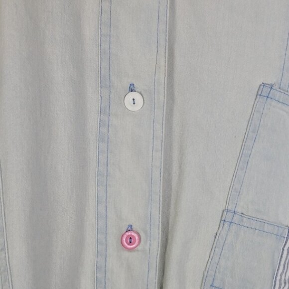 Vintage 80s Women Faded Denim Bomber Jacket Size M Acid Wash Patchwork Grunge - Picture 6 of 15